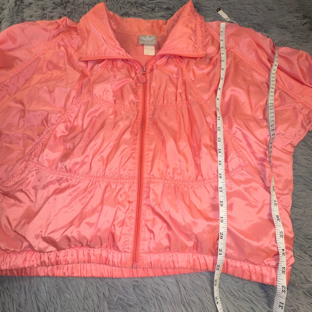 Adidas Track Jacket Women's Large Coral Pink Windbreaker Full Zip Vintage 80s - Picture 5 of 12